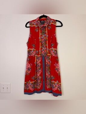 Angie | Red Sleeveless Floral Button-Front Dress L